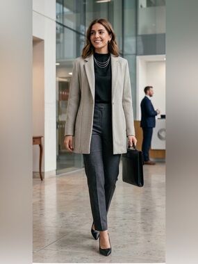 Elsie & Zoey Archer Herringbone Long Length Blazer -grey/white- sz M/L - NWT